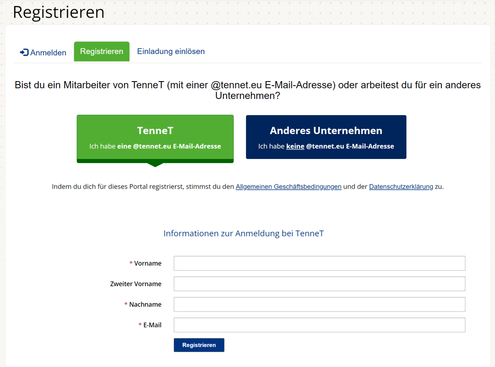 Register TenneT users